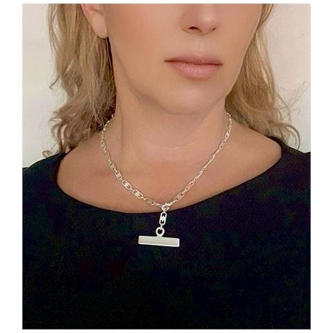 Collana Con Catena A Barre In Ottone Argentato 10µ - Foto 2