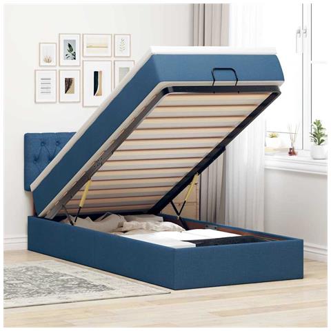 Struttura Letto Pouf con Materasso Blu 80x200 cm in Tessuto - Foto 2