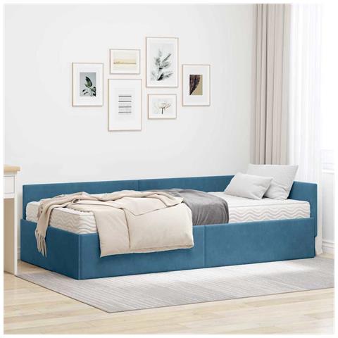 Struttura Letto Angolare con Materasso Altro 2 pcs Blu Velluto - Foto 2