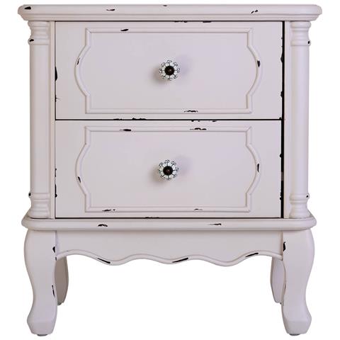 Tavolino In Legno Bianco Invecchiato Con 2 Cassetti 50x36x55h Cm - Foto 2