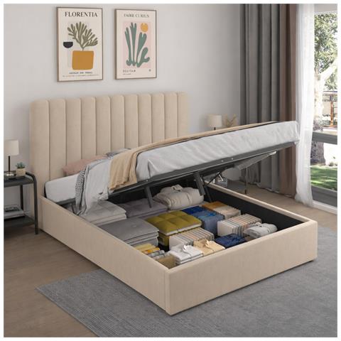 Savannah Letto Con Scatola Di Deposito 160x200cm Velluto Beige - Foto 2