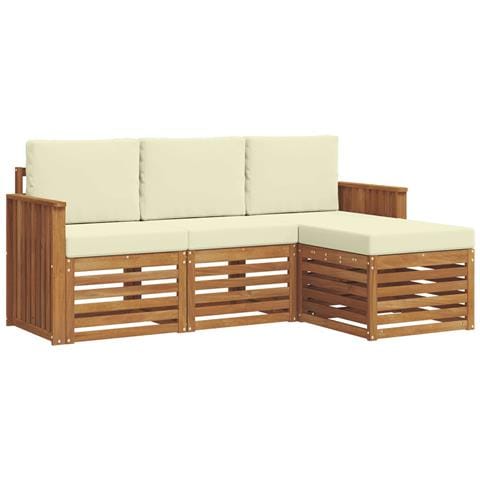 Set divani 4 pcs Naturale e Crema Legno di Acacia Massello - Foto 1