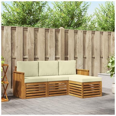 Set divani 4 pcs Naturale e Crema Legno di Acacia Massello - Foto 2