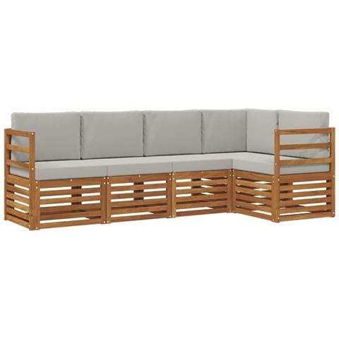 Set divani con cuscino 5 pcs Grigio Naturale e Chiaro - Foto 1