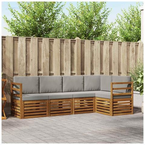 Set divani con cuscino 5 pcs Grigio Naturale e Chiaro - Foto 2