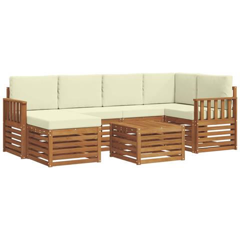 Set divani 7 pcs Naturale e Crema Legno di Acacia Massello - Foto 1