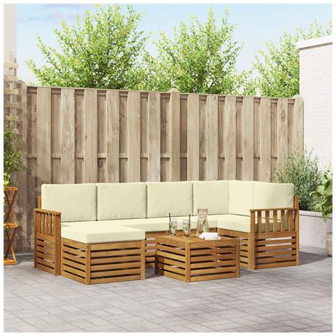 Set divani 7 pcs Naturale e Crema Legno di Acacia Massello - Foto 2