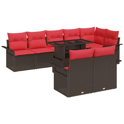 Set Divano da Giardino con cuscino 9 pcs Marrone Poly Rattan - Foto 1
