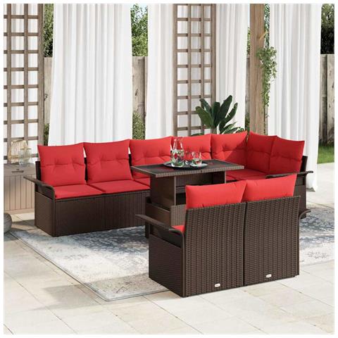 Set Divano da Giardino con cuscino 9 pcs Marrone Poly Rattan - Foto 2