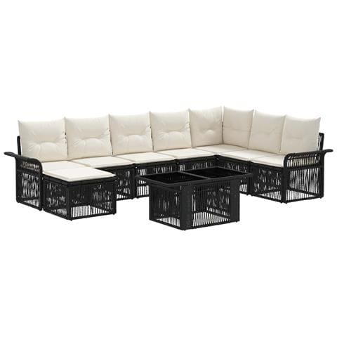 Set Divano da Giardino 9 pz Nero e Bianco Crema polyrattan - Foto 1