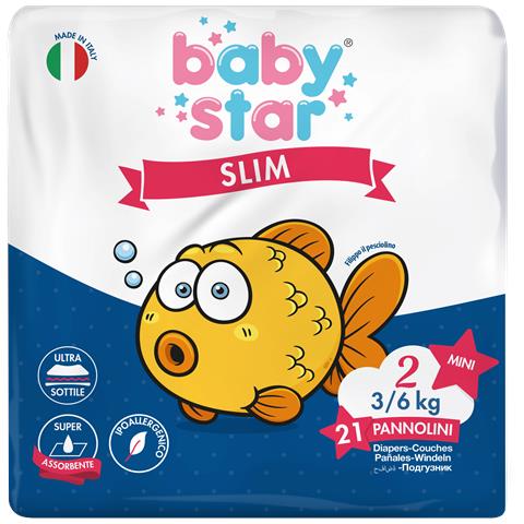 Pannolini Babystar Slim 3/6KG Taglia 2 Mini 21 Pezzi - Foto 1