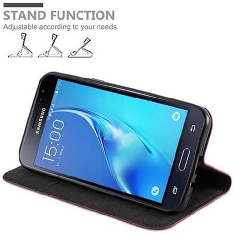 Custodia Compatibile Con Samsung Galaxy J3 / J3 Duos 2016 In Rosso Mela - Coperchio Protettiva Con Chiusura Magnetica, Funzione Stand E Tasca Per Le Carte - Foto 5