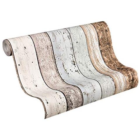 855039 - Carta Da Parati New England In Simil Legno, Colore: Blu / marrone / crema - Foto 1