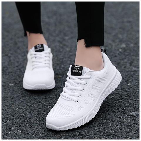SLOWMOOSE - Scarpe Da Donna Appartamenti, Scarpe Da Ginnastica Traspiranti  In Mesh Con Lacci Casual Da Donna [ bianco / 40] - ePRICE