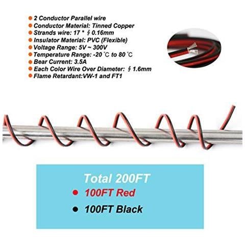 22awg 0.35mm Cavo Elettrico 2 Cavo Cavo Di Prolunga 100 Piedi 300v Stranded Stagnato Filo Di Rame Cc 12v 24v Per Il Led Strisce Luce Della Lampada Del Nastro - Foto 4