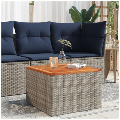 Tavolo Da Giardino Grigio 55x55x37 Cm Polyrattan E Legno Acacia - Foto 1