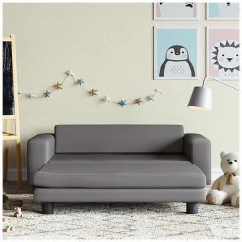 Divano Bambini Con Poggiapiedi Grigio 100x50x30 Cm Similpelle - Foto 1