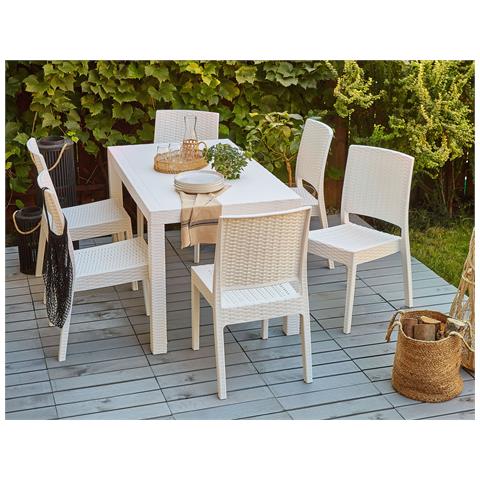 Set Da Giardino 6 Posti In Rattan Sintetico Bianco Fossano - Foto 1