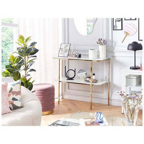 Tavolino Consolle Calvert Vetro Temperato Marmo /oro - Foto 1