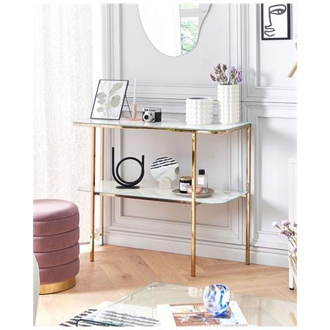 Tavolino Consolle Calvert Vetro Temperato Marmo /oro - Foto 9