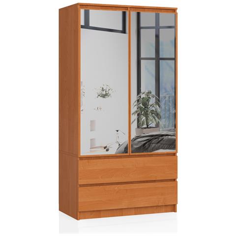 Armadio A 2 Ante Battenti E Cassetti S90 con specchio, 90x51x180 cm, Colore Ontano - Foto 1
