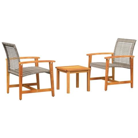 Set Da Bistrot 3 Pz Grigio In Polyrattan E Legno Di Acacia - Foto 2