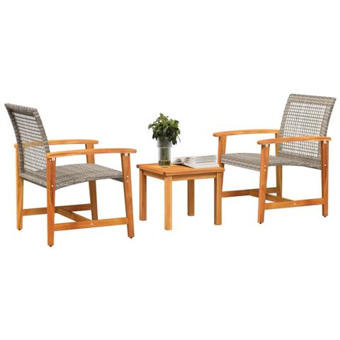 Set Da Bistrot 3 Pz Grigio In Polyrattan E Legno Di Acacia - Foto 3