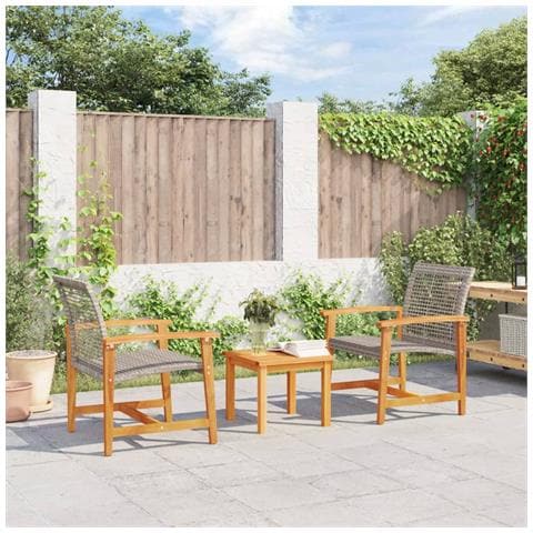 Set Da Bistrot 3 Pz Grigio In Polyrattan E Legno Di Acacia - Foto 1