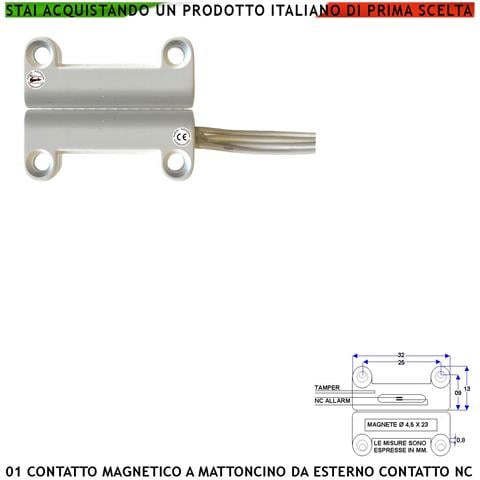 Contatto Magnetico A Mattoncino Da Esterno 1 Pezzo Per Allarme Porte Infissi Contatto Reed Nc Sottovuoto Sensibilità M - Foto 1