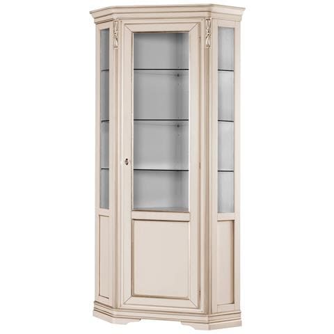 VETRINA ANGOLO SHABBY IN LEGNO MASSELLO 1 PORTA LACCATO AVORIO L.76 P.76 H.215