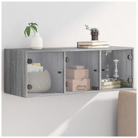 Mobile A Muro Con Ante In Vetro Grigio Sonoma 102x37x35 Cm - Foto 1