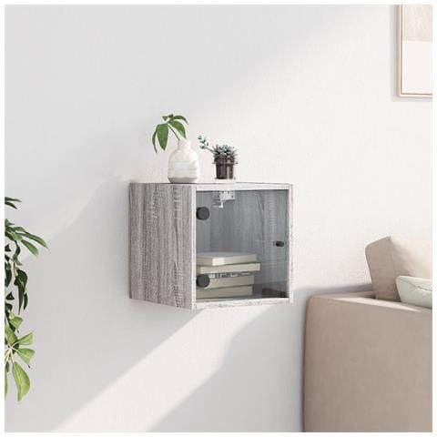 Comodino Con Anta In Vetro Grigio Sonoma 35x37x35 Cm - Foto 3