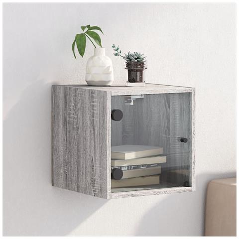 Comodino Con Anta In Vetro Grigio Sonoma 35x37x35 Cm - Foto 1