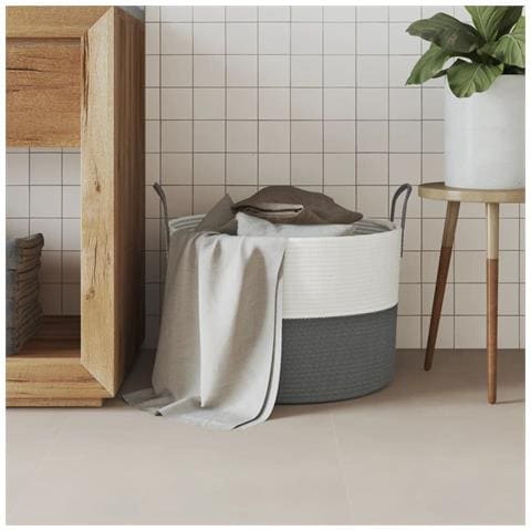 Cestino Portaoggetti Grigio E Bianco 51x33 Cm In Cotone - Foto 3