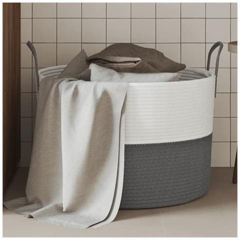 Cestino Portaoggetti Grigio E Bianco 51x33 Cm In Cotone - Foto 1