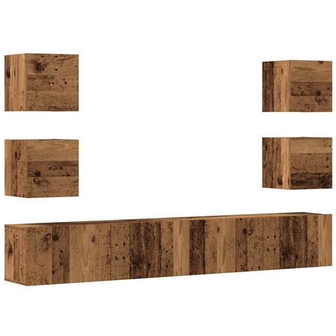 Mobili Tv A Parete 6 Pz Legno Vecchio Legno Multistrato - Foto 2