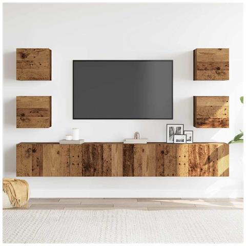 Mobili Tv A Parete 6 Pz Legno Vecchio Legno Multistrato - Foto 3