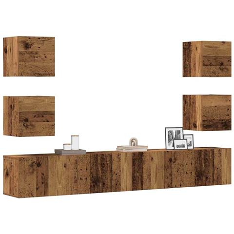 Mobili Tv A Parete 6 Pz Legno Vecchio Legno Multistrato - Foto 1