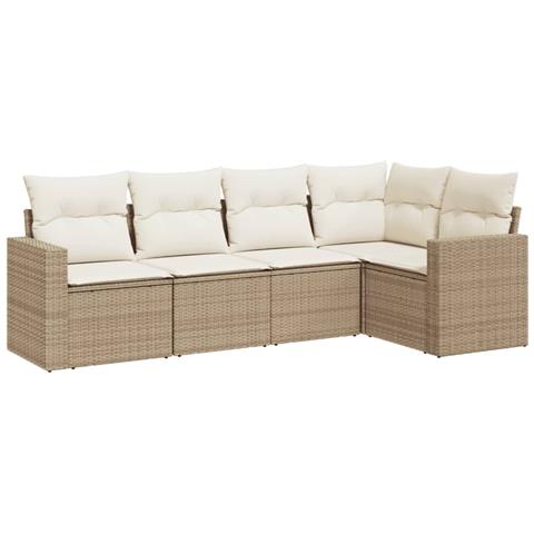 Set Divano Da Giardino 5 Pz Con Cuscini Beige In Polyrattan - Foto 2