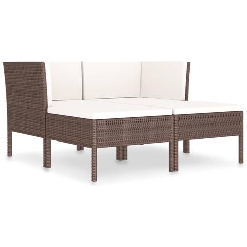 Set Divani Da Giardino 4 Pz Con Cuscini In Polyrattan Marrone - Foto 1
