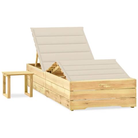 Lettino Da Giardino Con Tavolino Cuscino Legno Pino Impregnato - Foto 2