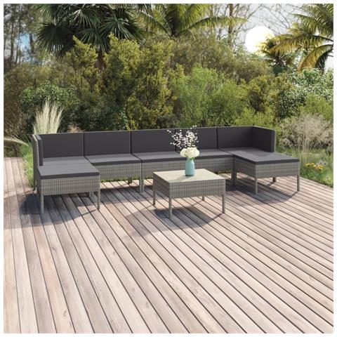 Set Divani Da Giardino 8 Pz Con Cuscini In Polyrattan Grigio - Foto 8