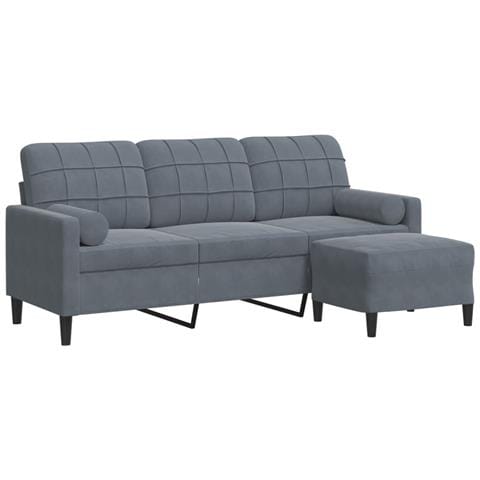 Divano a 3 Posti con Poggiapiedi Grigio Scuro 180 cm in Velluto - Foto 1