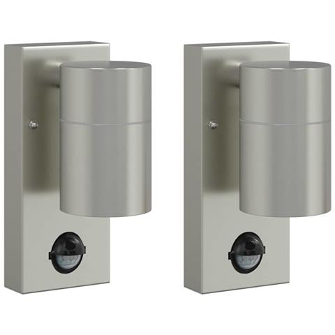 Lampade da parete esterne con sensore 2 pezzi argento acciaio inox IP44 - Foto 1