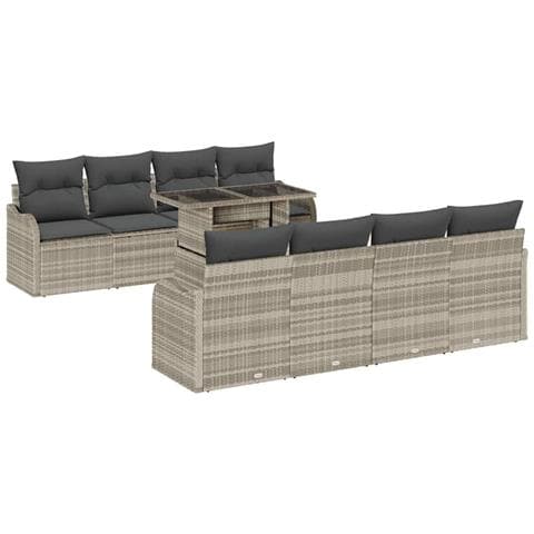 Set da Giardino 9 Pezzi con Cuscini Grigio Chiaro in Rattan Polietilene, Divano da Giardino per 2 Persone con Cuscini Grigio Chiaro in Rattan Polietilene - Foto 1