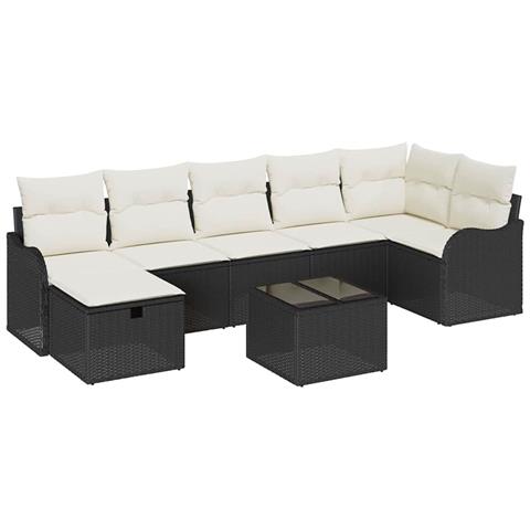 Set Divano da Giardino di 8 Pezzi con Cuscini Nero Polyrattan, Divano da Giardino a 2 Posti con Contenitore & Cuscini Nero Polyrattan - Foto 1