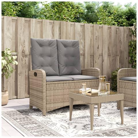 Panca Reclinabile da Giardino con Cuscini Beige in Polyrattan - Foto 2
