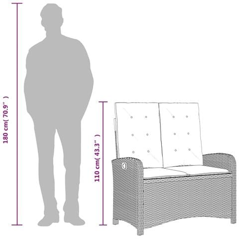 Panca Reclinabile da Giardino con Cuscini Beige in Polyrattan - Foto 9