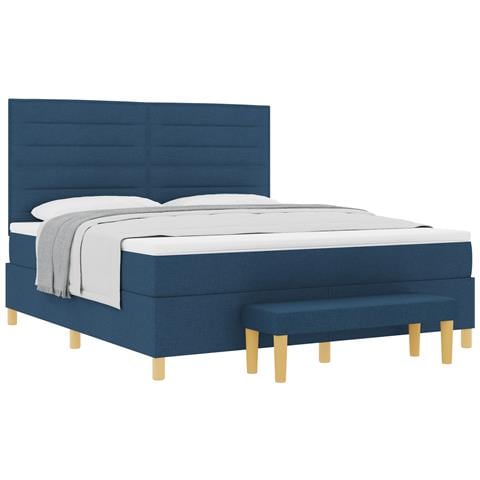 Letto Box Spring con Materasso & Panchina Blu 180x200 cm Tessuto - Foto 1
