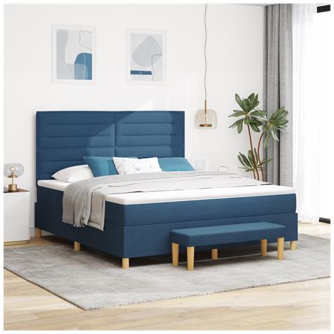 Letto Box Spring con Materasso & Panchina Blu 180x200 cm Tessuto - Foto 2